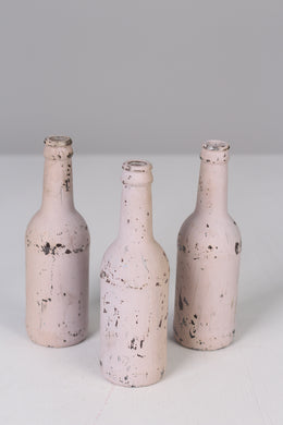 Set of 3 light pink old weathered painted glass bottles 08