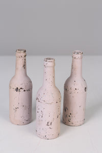Set of 3 light pink old weathered painted glass bottles 08" - GS Productions