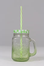 Load image into Gallery viewer, Set of 2 Green &amp; Blue juice jars with lid and straws for kids  06&quot; - GS Productions
