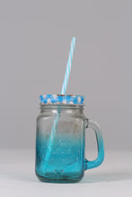 Load image into Gallery viewer, Set of 2 Green &amp; Blue juice jars with lid and straws for kids  06&quot; - GS Productions
