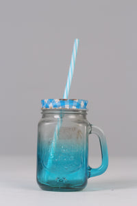 Set of 2 Green & Blue juice jars with lid and straws for kids  06" - GS Productions