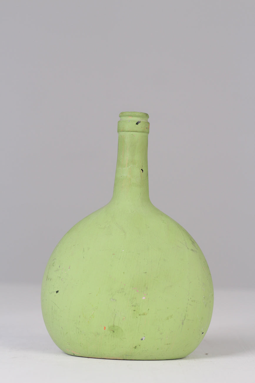Apple green old painted glass bottle 9.5