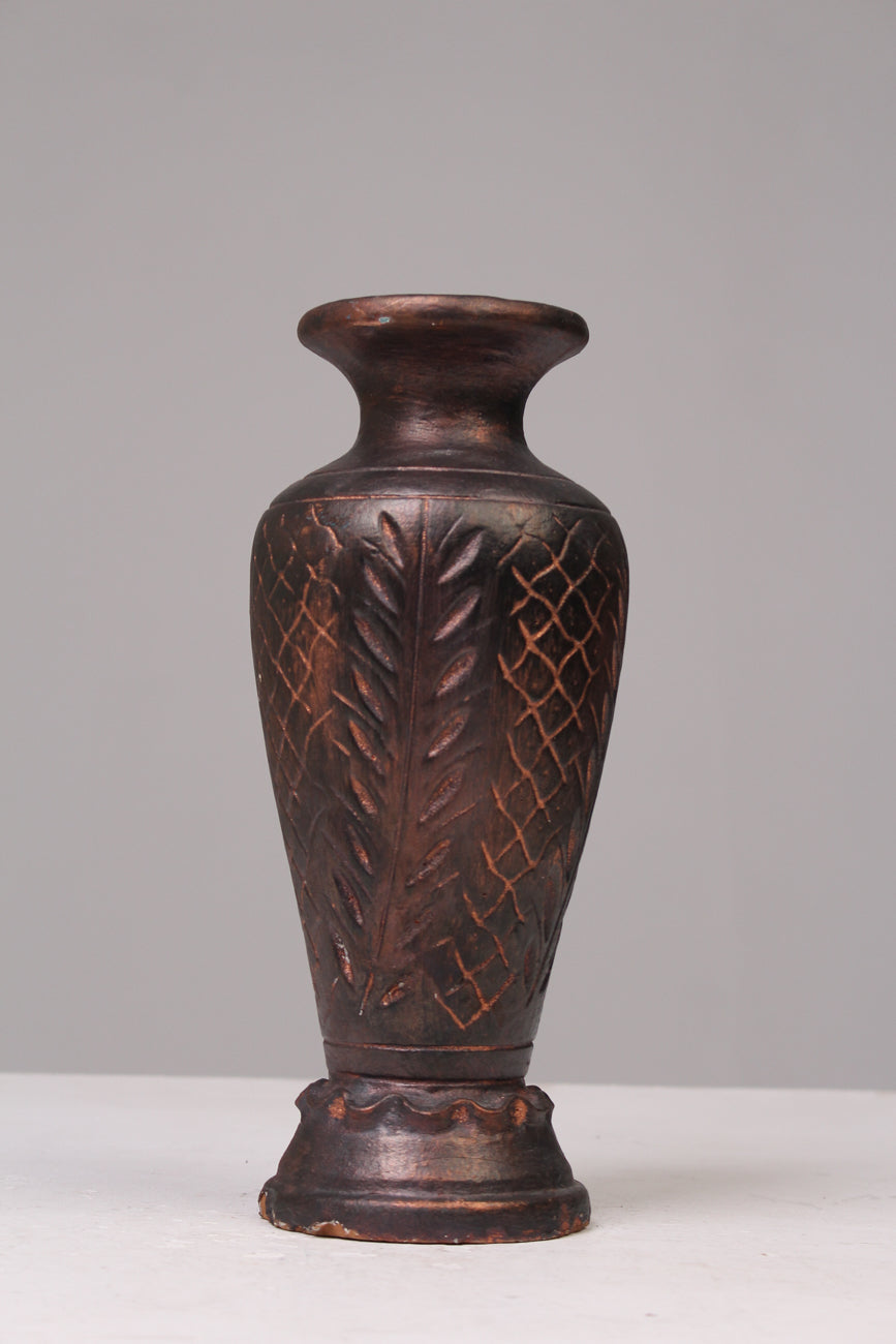 Antique Copper Carved Chalk Vase 8