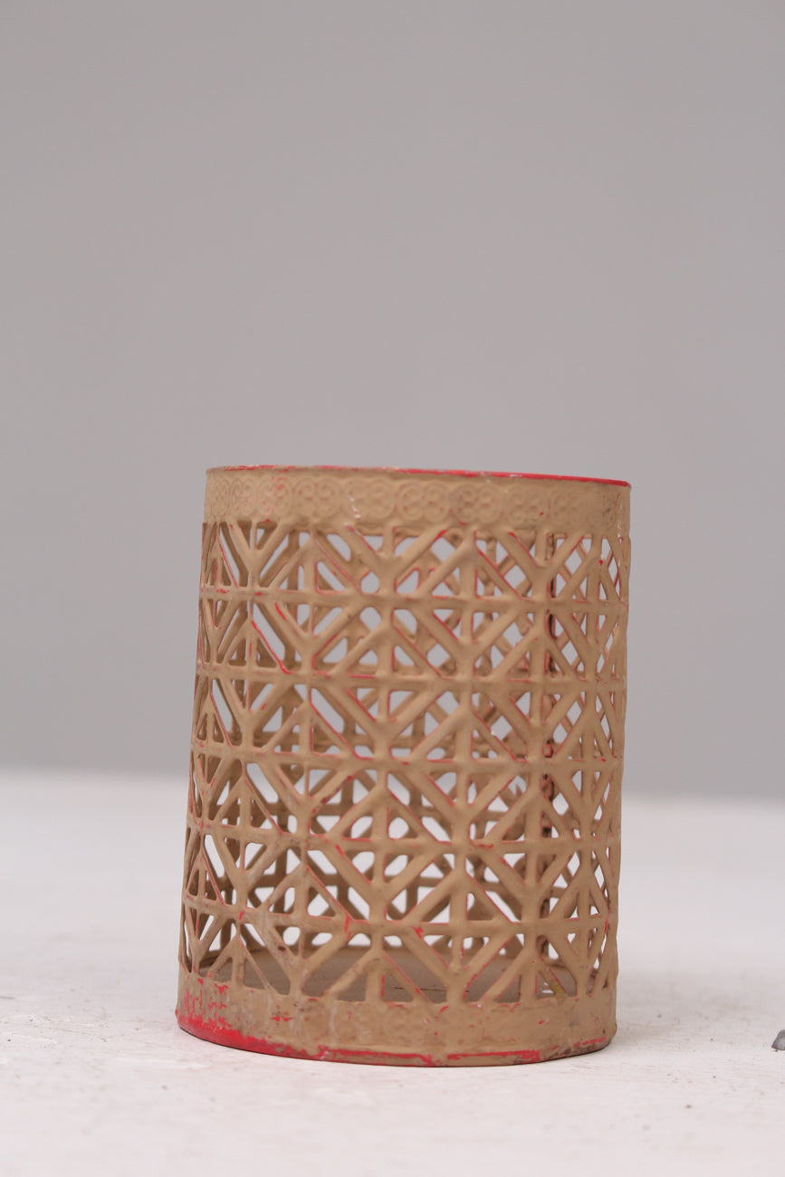 Beige, Biscuit Carved Metal Candle Shade 3