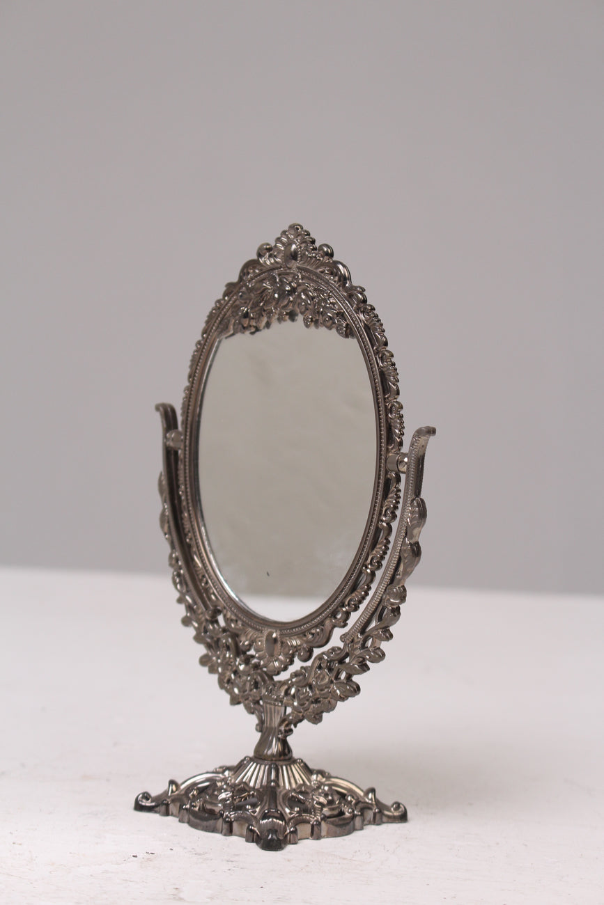 Antique Silver Traditional Vintage Carved Looking Mirror Stand 4