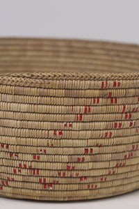 Brown & Red round weaved basket 20"x  08" - GS Productions