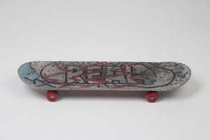 White & Teal Blue Printed Old Skateboard 8" x 24" - GS Productions