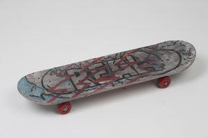 White & Teal Blue Printed Old Skateboard 8" x 24" - GS Productions