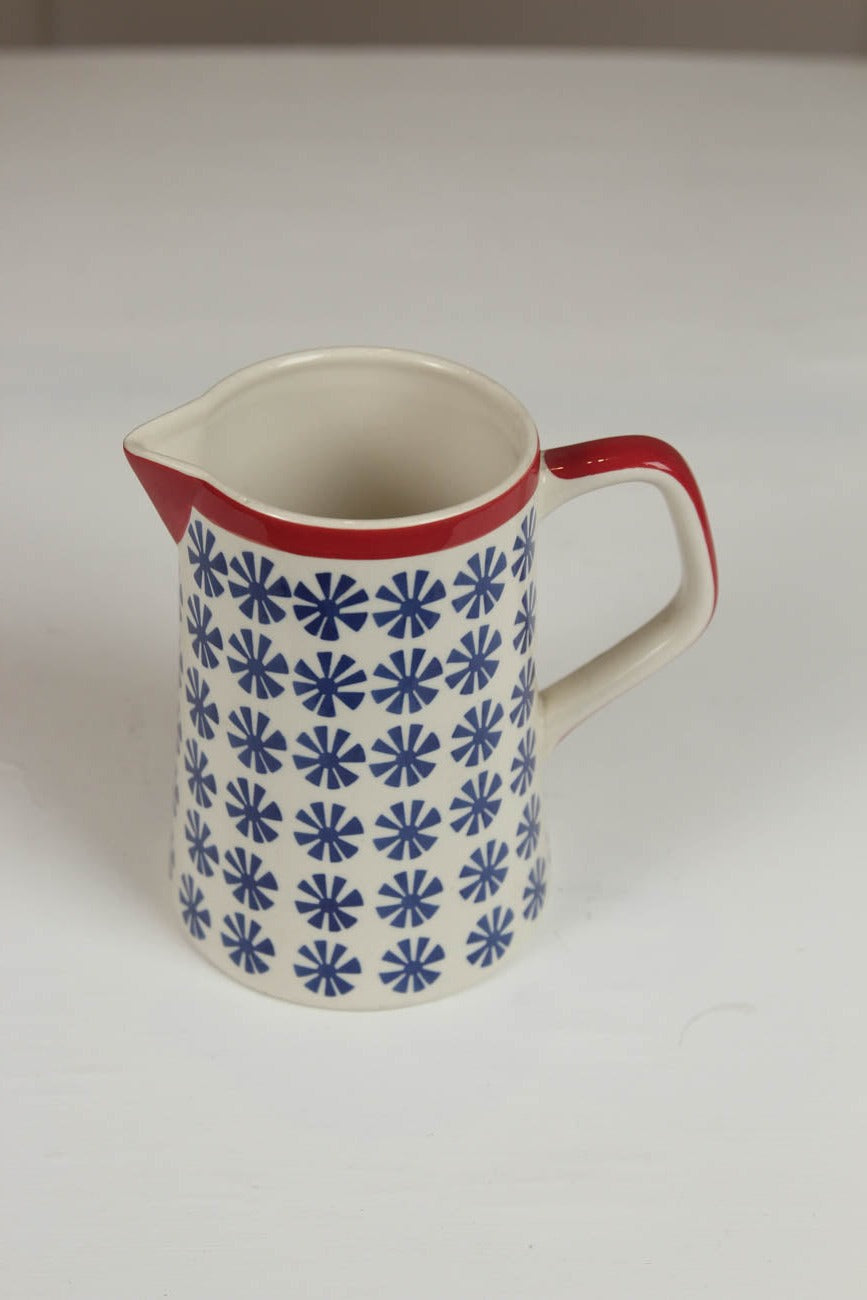 Bowl bone white porcelain jug with red&blue detail. - GS Productions