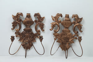 Set of 2 Antique Gold Carved Wooden Candle Holder Wall Mount 18" x 24" - GS Productions