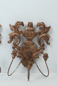 Set of 2 Antique Gold Carved Wooden Candle Holder Wall Mount 18" x 24" - GS Productions