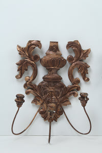 Set of 2 Antique Gold Carved Wooden Candle Holder Wall Mount 18" x 24" - GS Productions