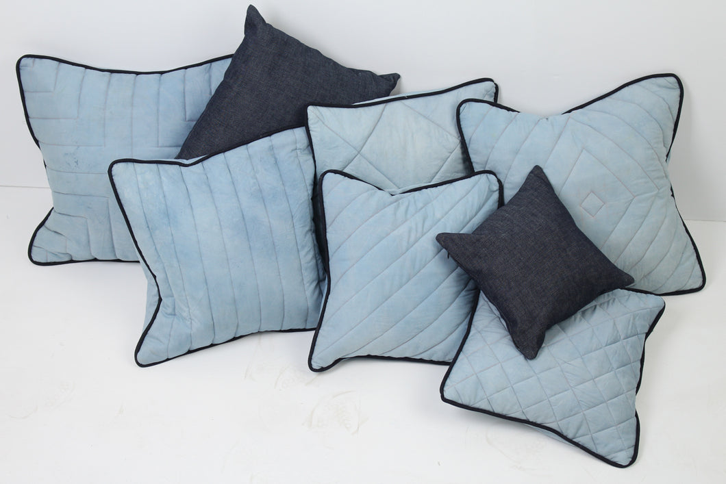 Set of 8 Light & Dark Blue Soft Cushions with soft Quilting or Stitching Detail - GS Productions