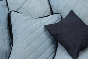 Set of 8 Light & Dark Blue Soft Cushions with soft Quilting or Stitching Detail - GS Productions