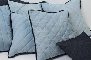 Set of 8 Light & Dark Blue Soft Cushions with soft Quilting or Stitching Detail - GS Productions