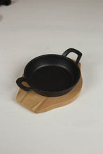 Load image into Gallery viewer, black matte metal pot with handles with wooden base/platter. - GS Productions
