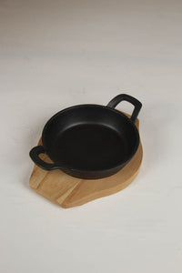 black matte metal pot with handles with wooden base/platter. - GS Productions