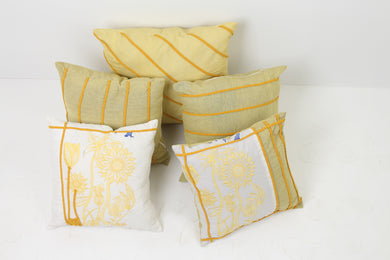 Set of 5 Soft Cushions in White & Yellow with Embroidery & Tape Details - GS Productions