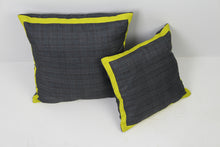Load image into Gallery viewer, Set of 2 Soft Cushions in Grey &amp; Black with Neon Tape Details - GS Productions
