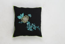 Load image into Gallery viewer, Set of 2 Soft Cushions in Black &amp; Blue Embroidery with Neon Tape Details - GS Productions
