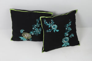 Set of 2 Soft Cushions in Black & Blue Embroidery with Neon Tape Details - GS Productions