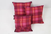 Load image into Gallery viewer, Set of 3 Soft Cushions in Purple plaid with Red &amp; Blue Tape Details - GS Productions
