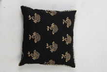 Load image into Gallery viewer, Set of 2 Soft Cushions in Black with Tilla Embroidery &amp; Kiran,Tilla Lace  Details - GS Productions
