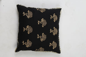 Set of 2 Soft Cushions in Black with Tilla Embroidery & Kiran,Tilla Lace  Details - GS Productions