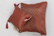 Load image into Gallery viewer, Set of 2 Soft Cushions in Red &amp; Gold Jacquard with Dori &amp; Teasels Details - GS Productions
