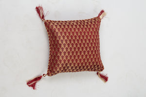Set of 2 Soft Cushions in Red & Gold Jacquard with Dori & Teasels Details - GS Productions