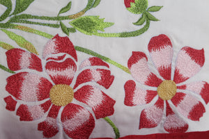 Set of 6 Soft Cushions in White & Red with Embroidery,Teasels + Tape Details - GS Productions