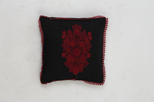 Black Soft Cushion with Embroidery & Lace Details - GS Productions
