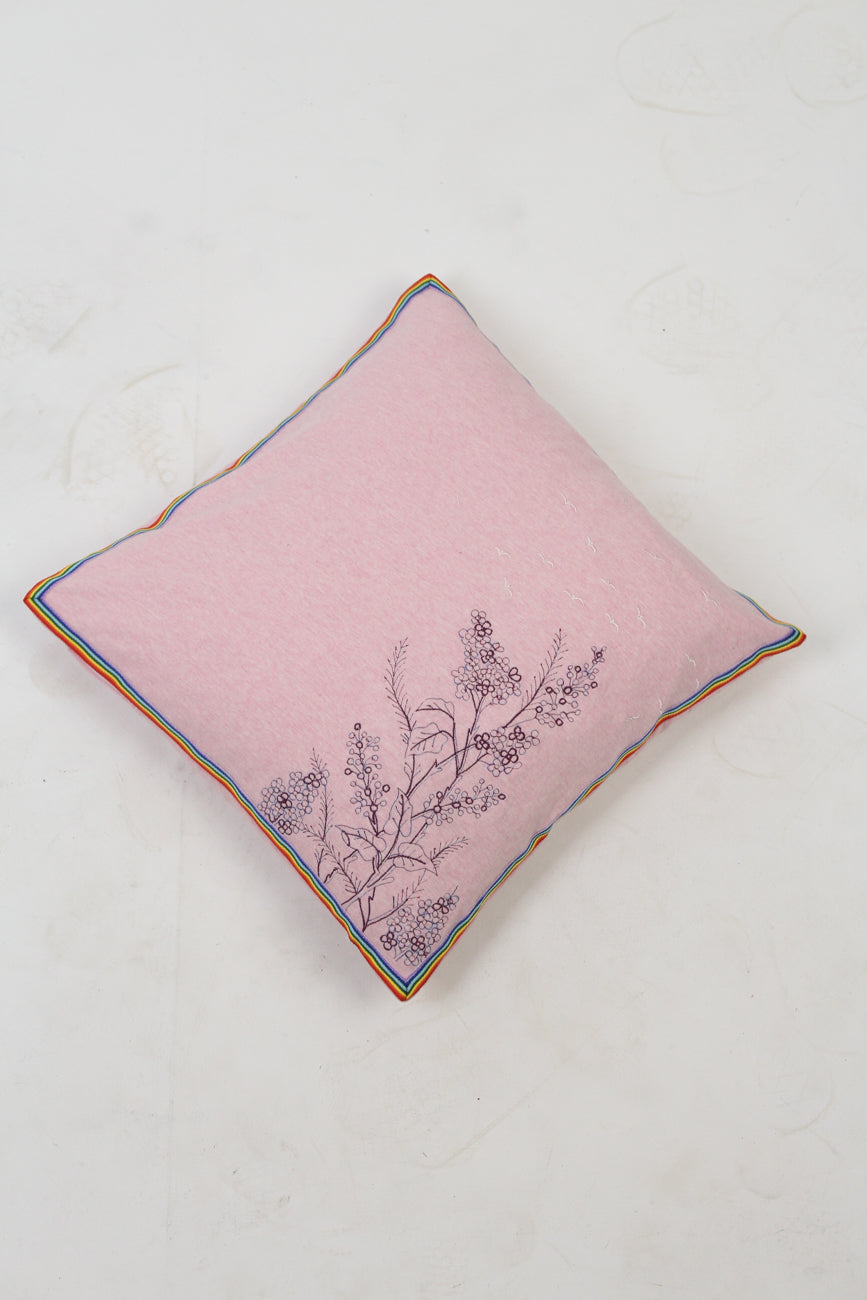 Pink Soft Cushions in Purple Embroidery with Multi Tape Details - GS Productions