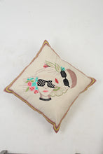 Load image into Gallery viewer, Off-White Soft Cushion with Embroidery &amp; Tape Details - GS Productions
