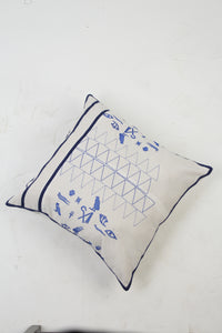 White Soft Cushion with Embroidery & Tape Details - GS Productions