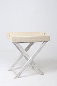 Weathered White & Off-white Wooden Table with Leather Table Top 1.5' x 2.5'ft - GS Productions