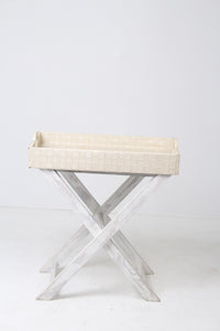 Weathered White & Off-white Wooden Table with Leather Table Top 1.5' x 2.5'ft - GS Productions