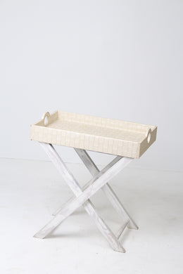 Weathered White & Off-white Wooden Table with Leather Table Top 1.5' x 2.5'ft - GS Productions