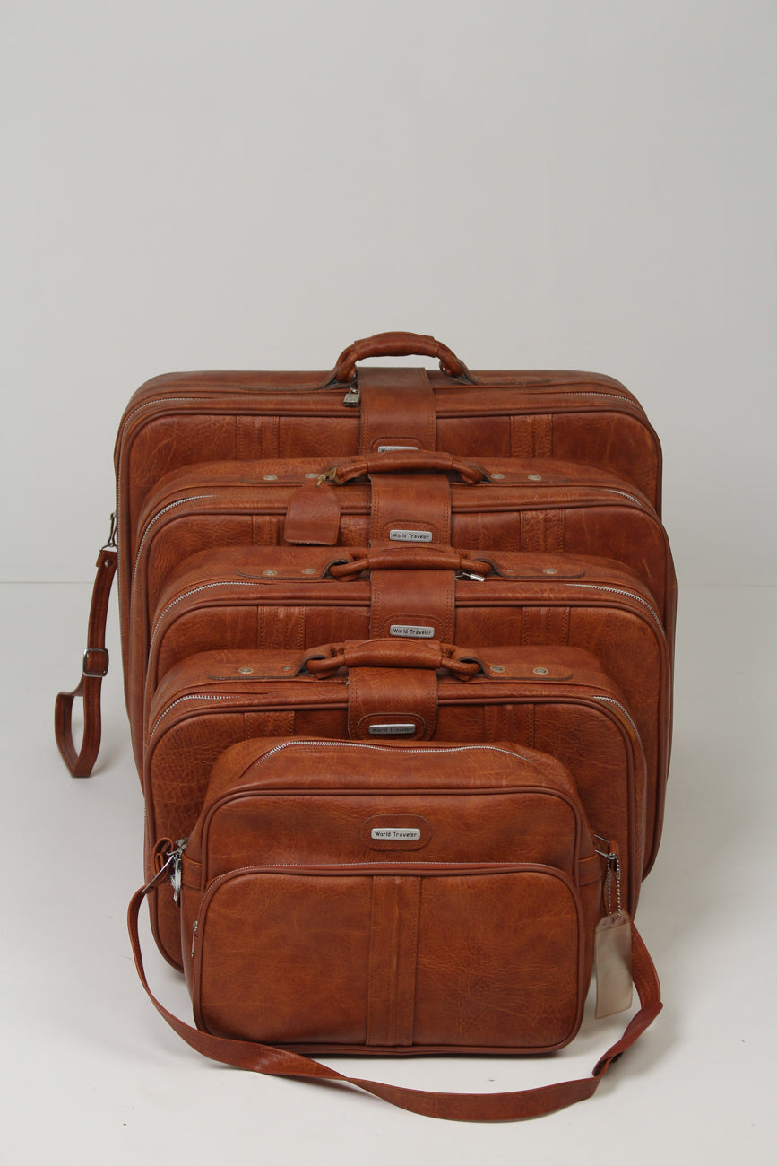 Set of 5 Brown Leather Vintage Travel Bags - GS Productions