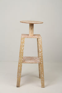 Brown Raw Wooden Sculpture Table with White Paint Splashes 1' x 3.5'ft - GS Productions