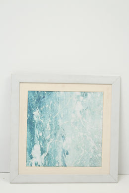 White & Blue Abstract Modern Print (Painting) with Wooden Frame 1.5' x 1.5'ft - GS Productions