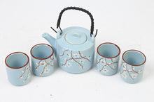 Load image into Gallery viewer, Light Blue, White &amp; Brown Ceramic Chinese Green Tea Set (1 kettle, 4 cups ) - GS Productions
