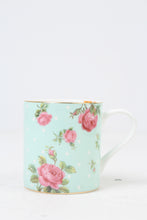 Load image into Gallery viewer, Light Blue &amp; Pink fine Bone China English Floral Printed Tea Mugs with Gold Lining 4&quot; x 5&quot; - GS Productions
