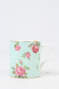 Light Blue & Pink fine Bone China English Floral Printed Tea Mugs with Gold Lining 4" x 5" - GS Productions