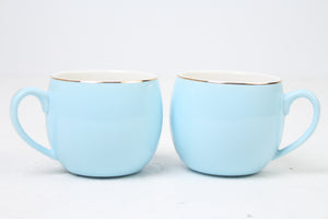Set of 2 Light Blue & White fine Bone China Tea cups with Gold Lining 5" x 3" - GS Productions