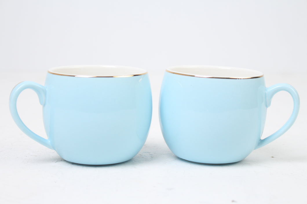 Set of 2 Light Blue & White fine Bone China Tea cups with Gold Lining 5