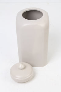 Light Grey Glazed Ceramic Jar/Decoration Piece with Lid 6" x 13" - GS Productions