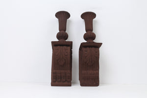 Set of 2 Brown Carved Wooden Wall Mount Candle Holder 5" x 17" - GS Productions