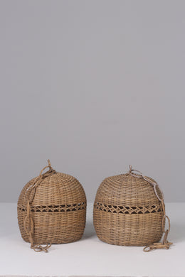 Set of 2 Brown/beige cane hanging lamp 10
