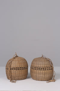 Set of 2 Brown/beige cane hanging lamp 10" - GS Productions